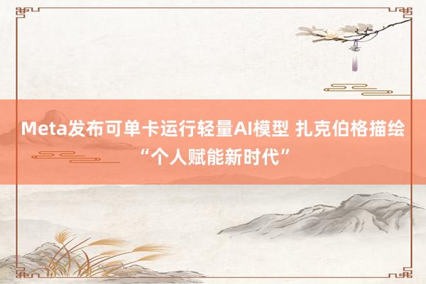 Meta发布可单卡运行轻量AI模型 扎克伯格描绘“个人赋能新时代”