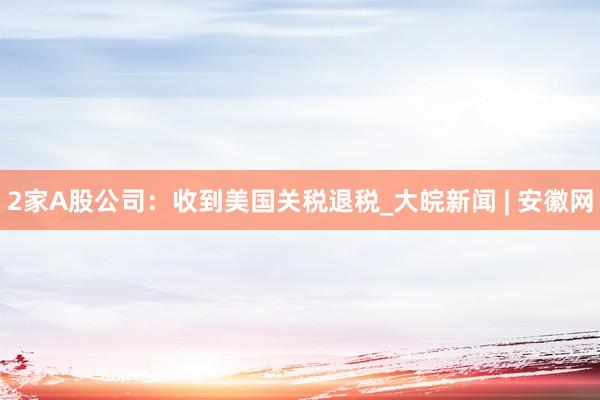 2家A股公司：收到美国关税退税_大皖新闻 | 安徽网