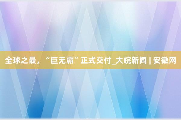 全球之最，“巨无霸”正式交付_大皖新闻 | 安徽网