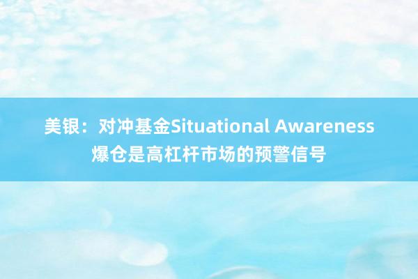 美银：对冲基金Situational Awareness爆仓是高杠杆市场的预警信号