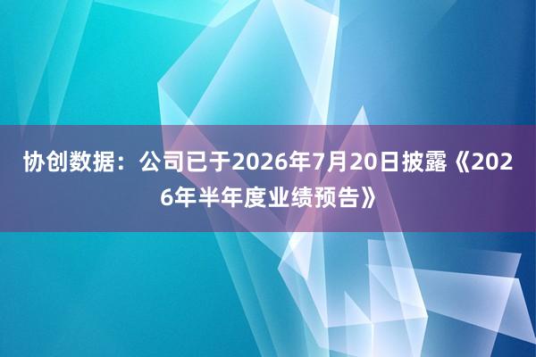 协创数据：公司已于2026年7月20日披露《2026年半年度业绩预告》