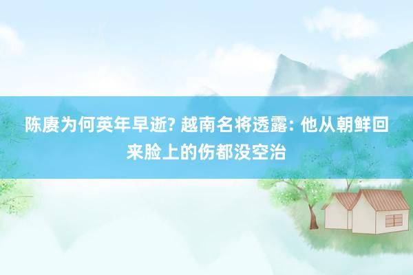 陈赓为何英年早逝? 越南名将透露: 他从朝鲜回来脸上的伤都没空治