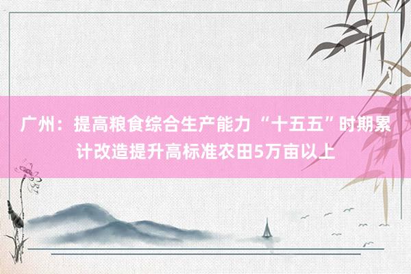 广州：提高粮食综合生产能力 “十五五”时期累计改造提升高标准农田5万亩以上