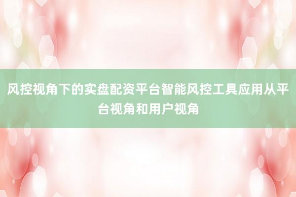风控视角下的实盘配资平台智能风控工具应用从平台视角和用户视角