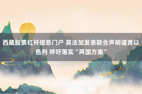 西藏股票杠杆信息门户 英法加发表联合声明谴责以色列 呼吁落实“两国方案”