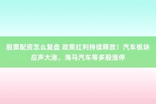 股票配资怎么复盘 政策红利持续释放！汽车板块应声大涨，海马汽车等多股涨停
