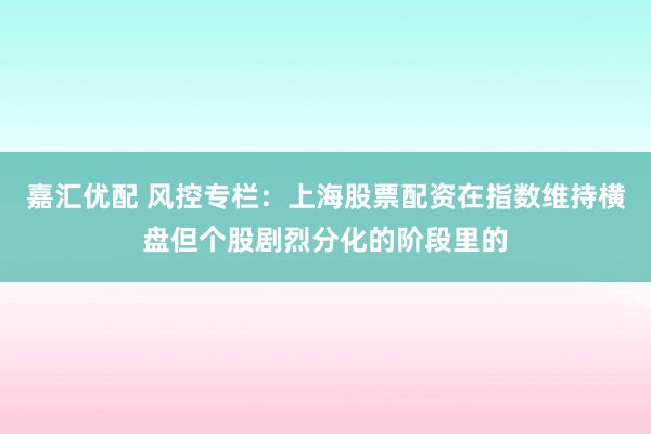 嘉汇优配 风控专栏：上海股票配资在指数维持横盘但个股剧烈分化的阶段里的