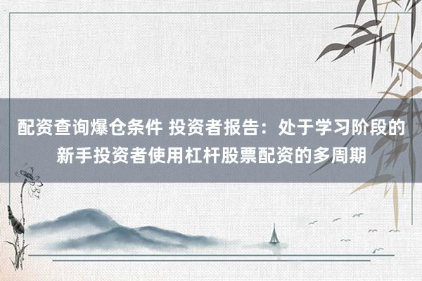 配资查询爆仓条件 投资者报告：处于学习阶段的新手投资者使用杠杆股票配资的多周期