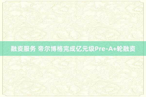 融资服务 帝尔博格完成亿元级Pre-A+轮融资